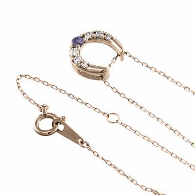 18金ピンクゴールド 2月誕生石 馬蹄 アメジスト(紫水晶) ペンダントネックレスの画像