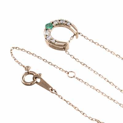 エメラルド 5月の誕生石 馬蹄 ペンダントネックレス k18ピンクゴールドの画像