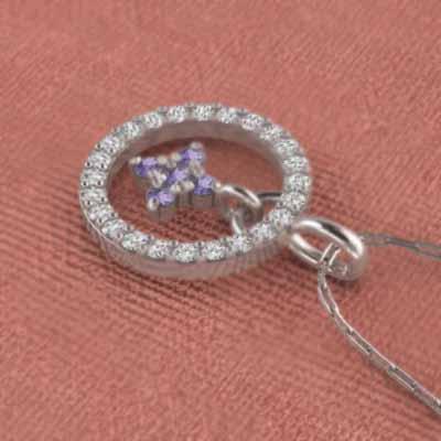 18金ホワイトゴールド アメシスト(紫水晶) ペンダント 天然ダイヤモンド 2月誕生石 クロスの画像
