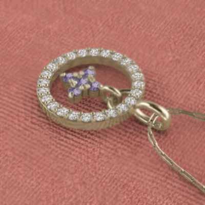 アメシスト(紫水晶) ペンダント 天然ダイヤモンド クロス 2月誕生石 18金イエローゴールドの画像