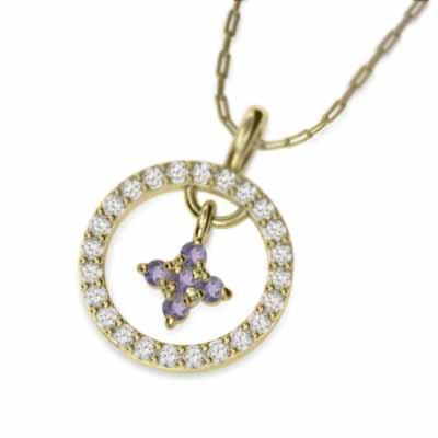 アメシスト(紫水晶) ペンダント 天然ダイヤモンド クロス 2月誕生石 18金イエローゴールドの画像
