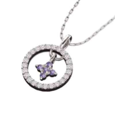 天然ダイヤモンド アメジスト(紫水晶) 2月誕生石 ペンダントネックレス クロス Pt900の画像