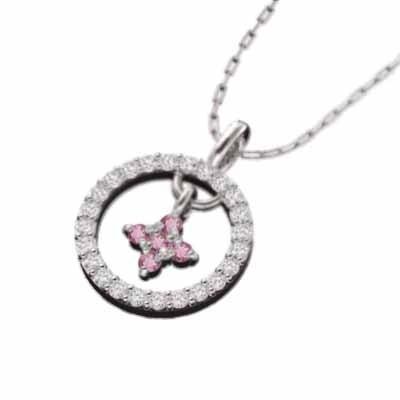 10月誕生石 プラチナ900 クロス ピンクトルマリン 天然ダイヤモンド ペンダントの画像