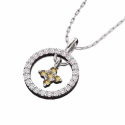 (黄水晶)シトリン 白金（プラチナ）900 ペンダントトップとネックレス 11月誕生石 天然ダイヤモンド クロスの画像