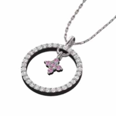 クロス ホワイトゴールドk10 ピンクサファイヤ ペンダントトップとネックレス 9月誕生石の画像