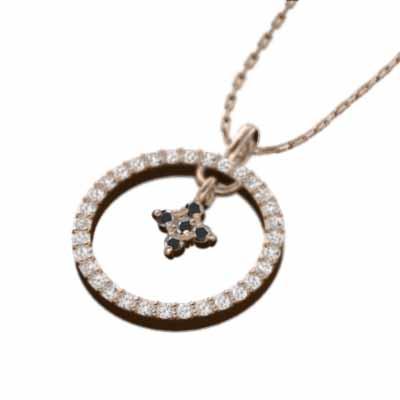 クロス ブラックダイアモンド ペンダントネックレス 18金ピンクゴールド 4月の誕生石の画像