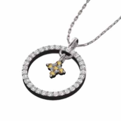 クロス (黄水晶)シトリン 11月誕生石 白金（プラチナ）900 ペンダントトップとネックレスの画像
