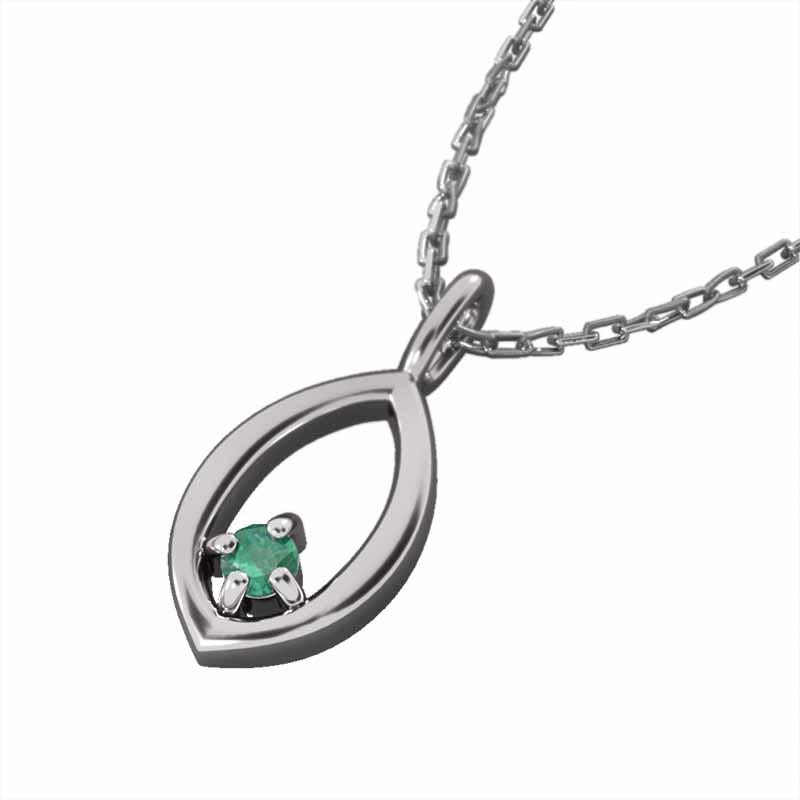 k10ホワイトゴールド 5月の誕生石 ペンダントネックレス エメラルド 一粒石の画像