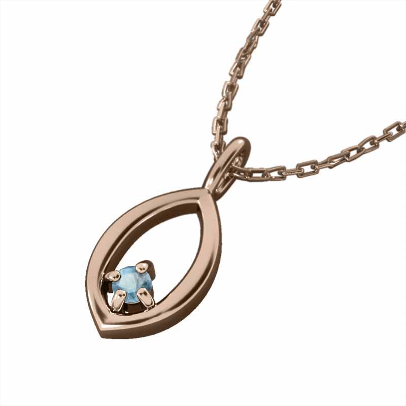 11月誕生石 k18ピンクゴールド ブルートパーズ 一粒石 ペンダントトップとネックレスの画像