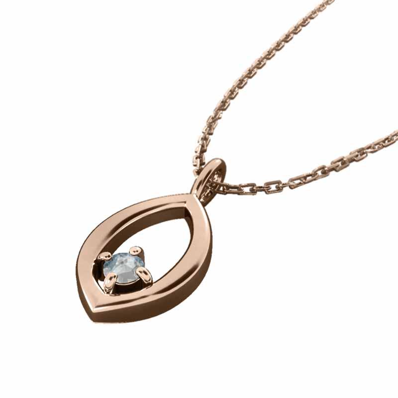 一粒石 ペンダントトップとネックレス 3月の誕生石 18金ピンクゴールド アクアマリンの画像