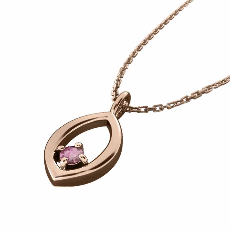 10月の誕生石 18金ピンクゴールド ピンクトルマリン ペンダントトップとネックレス 一粒石の画像