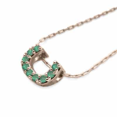 小サイズ 5月誕生石 k10ピンクゴールド 馬蹄 エメラルド ネックレスジュエリーの画像