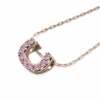 9月の誕生石 小サイズ 馬蹄 ペンダントネックレス k10ピンクゴールド ピンクサファイアの画像