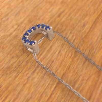 9月の誕生石 サファイア 馬蹄 ペンダント k10ピンクゴールド 中サイズの画像