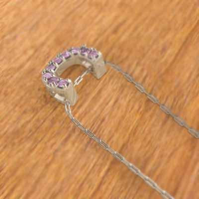 馬蹄 9月の誕生石 中サイズ k10イエローゴールド ペンダント ピンクサファイヤの画像