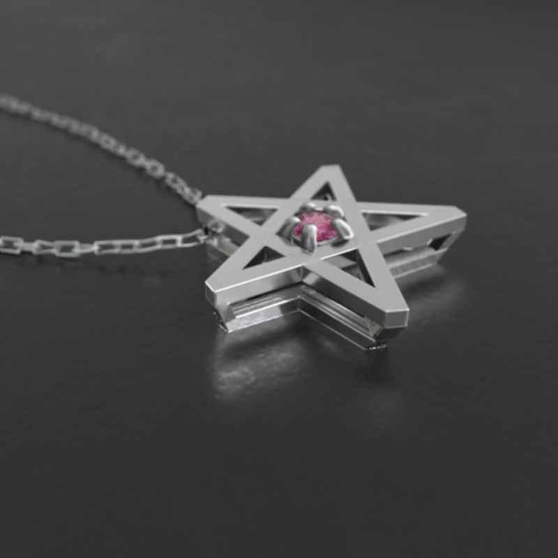 ピンクトルマリン スター 10月の誕生石 一粒石 ネックレスジュエリー k10ホワイトゴールドの画像