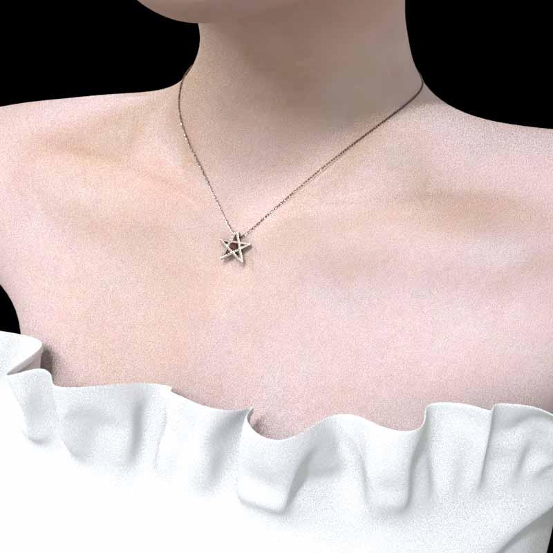k18ピンクゴールド 一粒石 ガーネット ペンダントネックレス スター 1月誕生石の画像