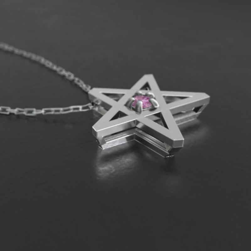 ピンクサファイア ペンダント 9月の誕生石 ホワイトゴールドk18 一粒石 スターの画像