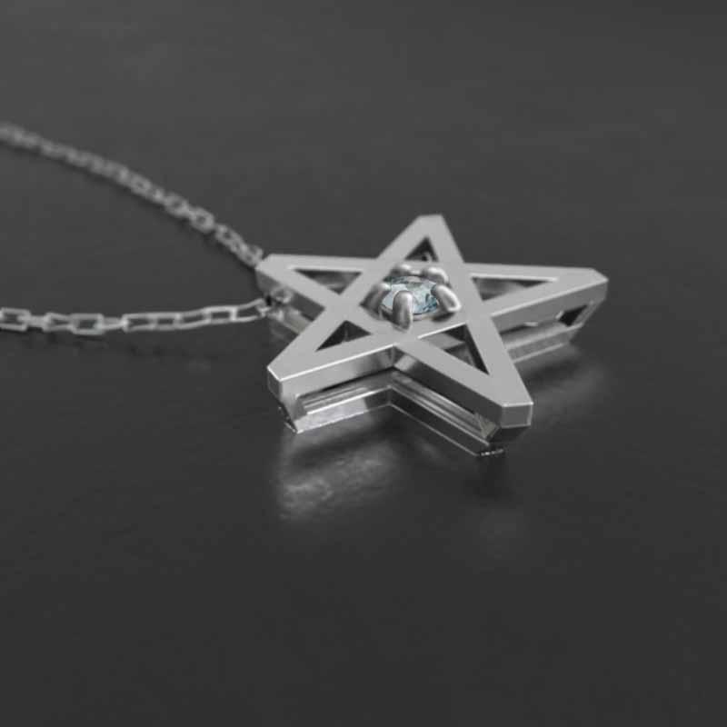 スター 一粒石 プラチナ900 アクアマリン 3月の誕生石 ペンダントネックレスの画像