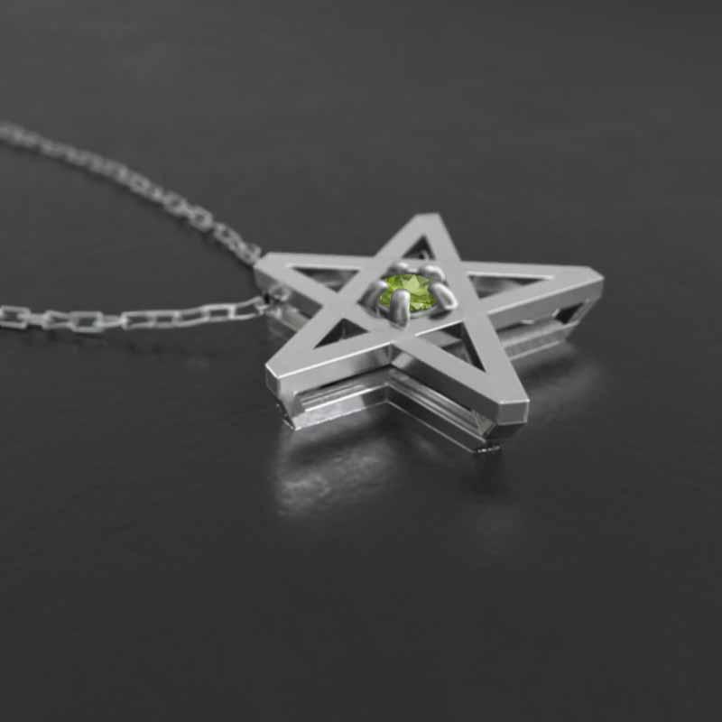 ペンダントトップとネックレス スター ペリドット 8月誕生石 プラチナ900 一粒石の画像