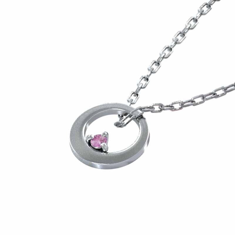 ピンクサファイヤ 9月の誕生石 k18ホワイトゴールド ペンダントトップとネックレス 一粒石 中サイズの画像