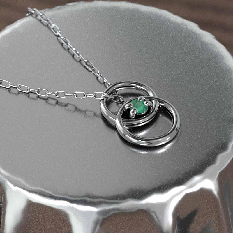 ペンダントトップとネックレス 白金（プラチナ）900 エメラルド 一粒石 5月誕生石の画像