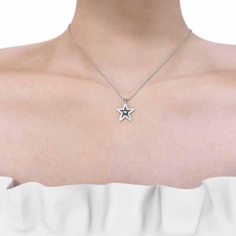 最高級 中サイズ K10ホワイトゴールド ブルートパーズ 星 スター 1粒石 ネックレス メンズアクセサリー Meorboston Org