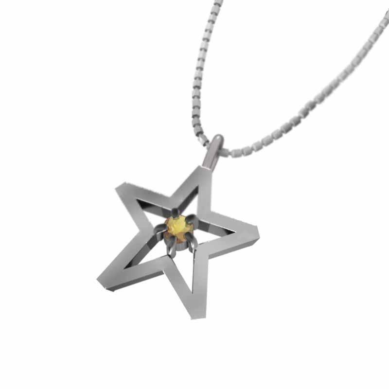 一粒石 (黄水晶)シトリン ペンダントネックレス スター 白金（プラチナ）900 11月の誕生石の画像