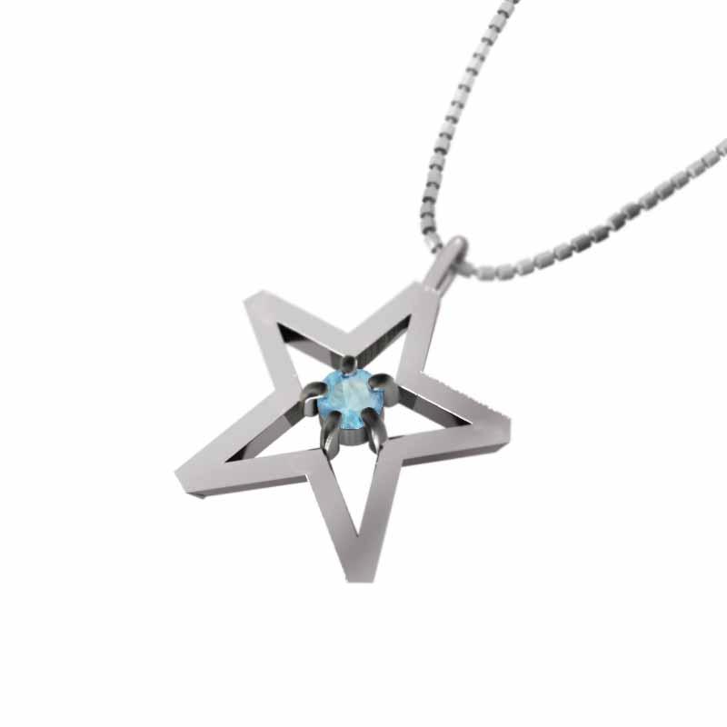 Pt900 一粒石 スター ネックレスジュエリー 11月の誕生石 ブルートパーズ(青)の画像