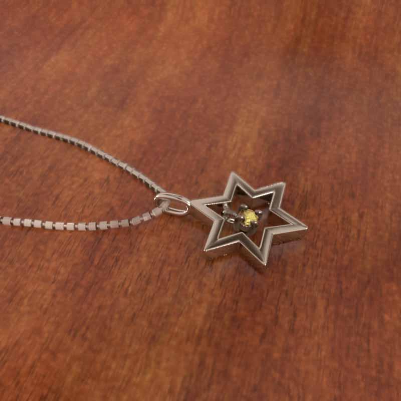 一粒石 スター (黄水晶)シトリン 六芒星 11月誕生石 10金ピンクゴールド ペンダントネックレスの画像
