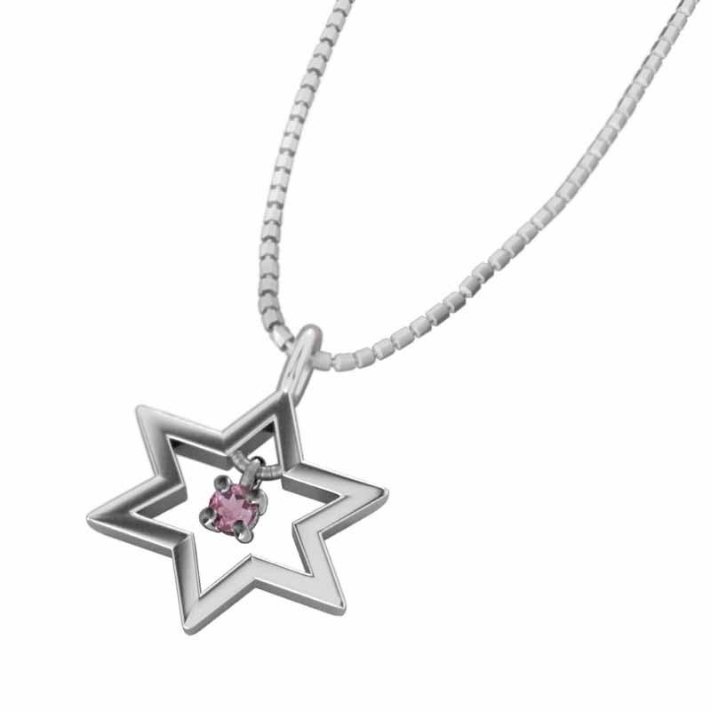 スター ネックレスジュエリー 六芒星 ピンクトルマリン 一粒石 k10ホワイトゴールド 10月誕生石の画像
