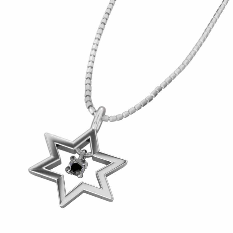 一粒石 ペンダントネックレス 六芒星 4月誕生石 ブラックダイア Pt900 スターの画像
