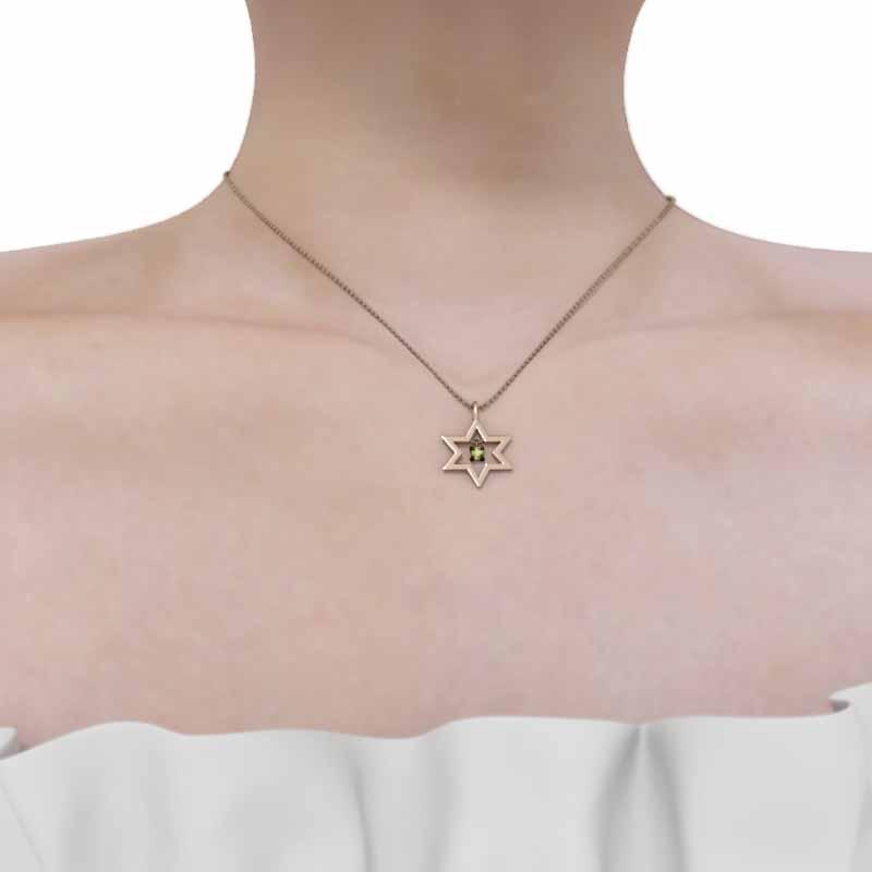 k10ピンクゴールド 一粒石 六芒星 スター 8月の誕生石 ペンダント ペリドットの画像