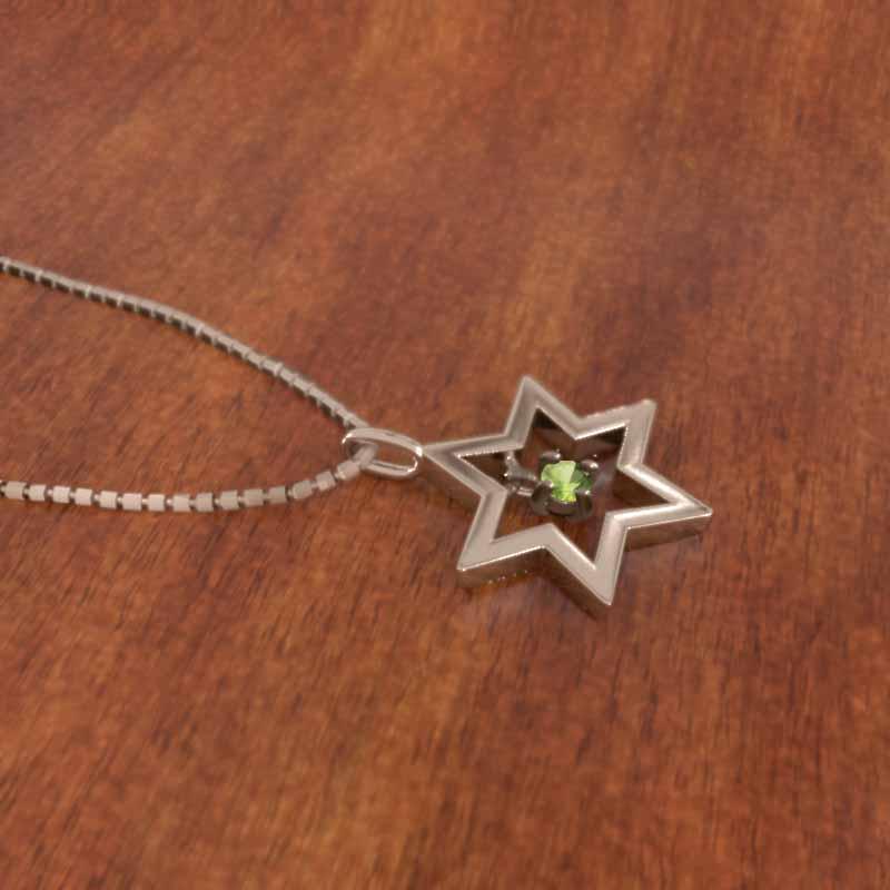 スター k18ピンクゴールド ペンダントトップとネックレス 六芒星 一粒石 8月誕生石 ペリドットの画像