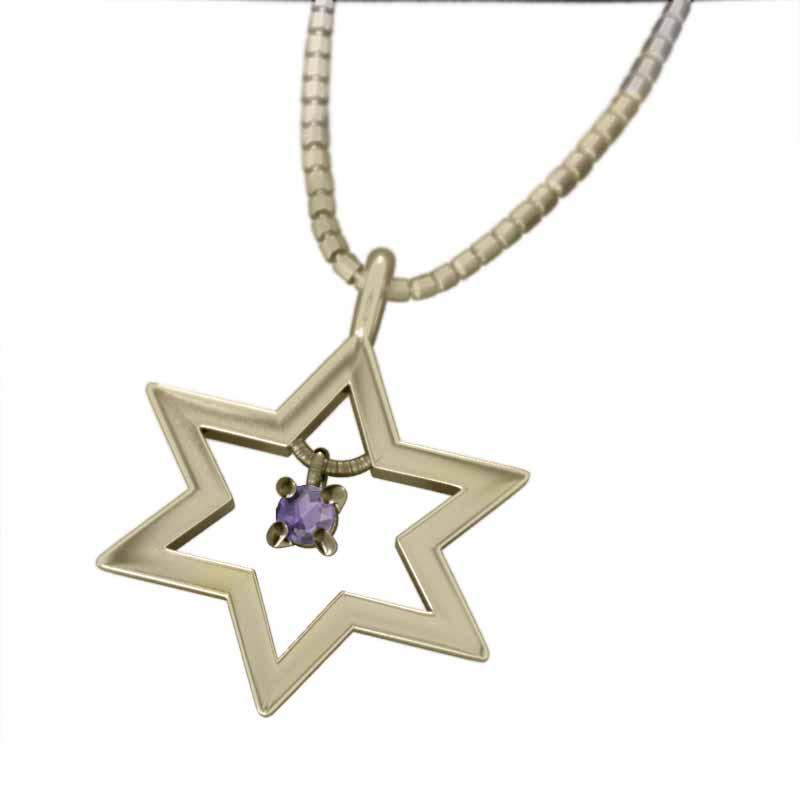 アメジスト(紫水晶) ペンダントトップとネックレス 2月誕生石 k10イエローゴールド 六芒星 一粒石 スターの画像