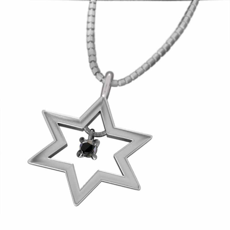 大人気新作  ヘキサグラム プラチナ900 ジュエリー 大サイズ ブラックダイヤモンド 一粒 ネックレス ネックレス、ペンダント