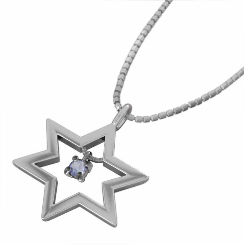 プラチナ900 スター タンザナイト ペンダントトップとネックレス 六芒星 12月誕生石 一粒石の画像