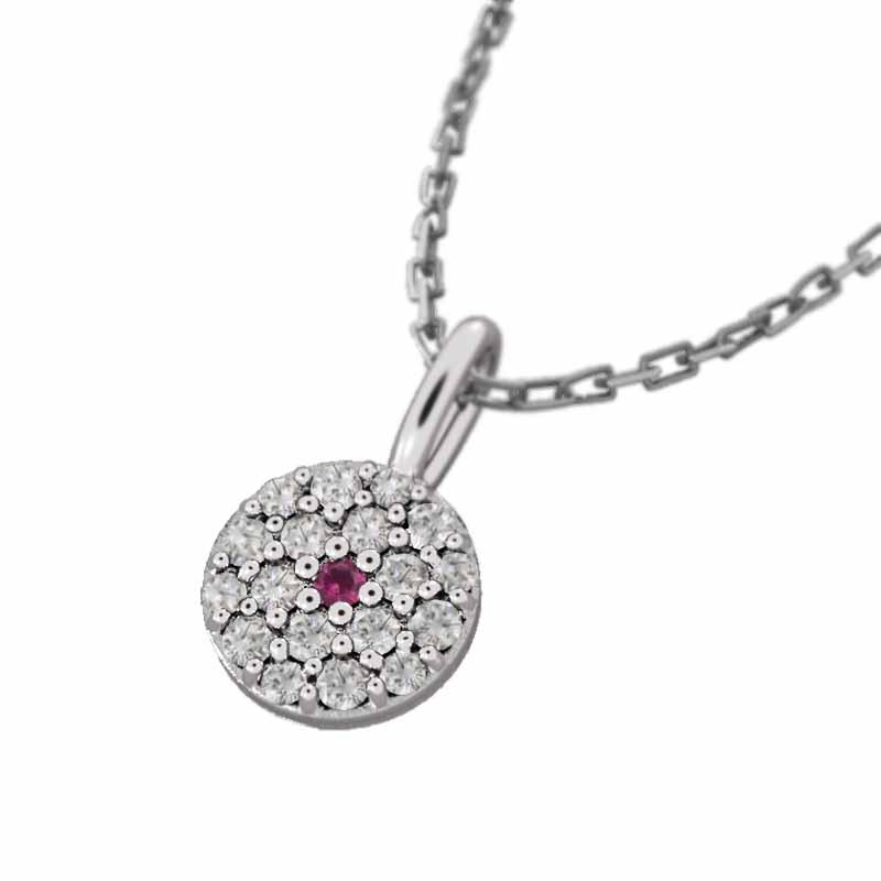 ペンダントネックレス 天然ダイヤモンド ルビー 石敷き詰めシリーズ Pt900 6.5mm幅 7月誕生石の画像