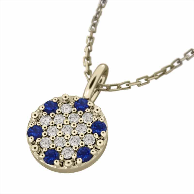 期間限定特価 ペンダント 丸型 石敷き詰めシリーズ 丸型 天然ダイヤモンド サファイア 青 9月の誕生石 石敷き詰めシリーズ ペンダント 10金イエローゴールド 9月の誕生石 メンズアクセサリー