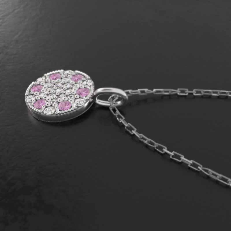 天然ダイヤモンド ピンクサファイア 石敷き詰めシリーズ 9月誕生石 ペンダントトップとネックレス k18ホワイトゴールドの画像