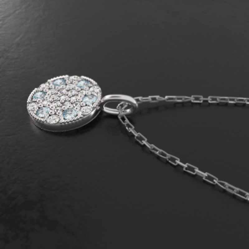 天然ダイヤモンド ペンダントネックレス 石敷き詰めシリーズ プラチナ900 アクアマリン 3月の誕生石の画像