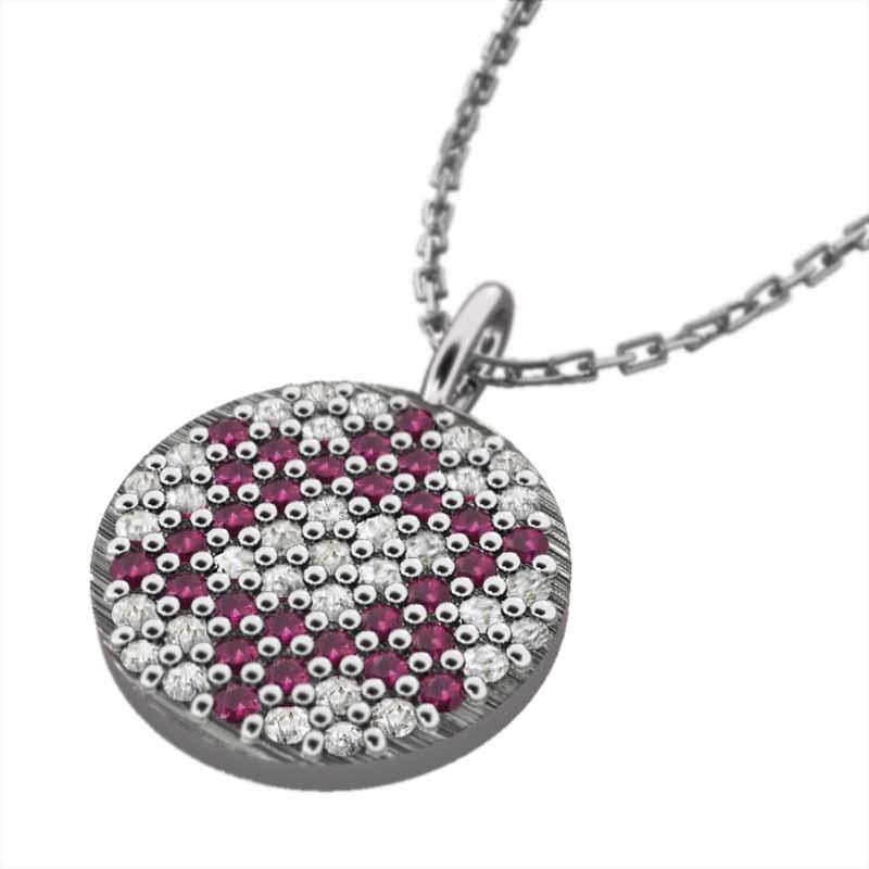 13mm幅 ペンダントネックレス Pt900 ルビー 六芒星 7月誕生石 石敷き詰めシリーズ スターの画像