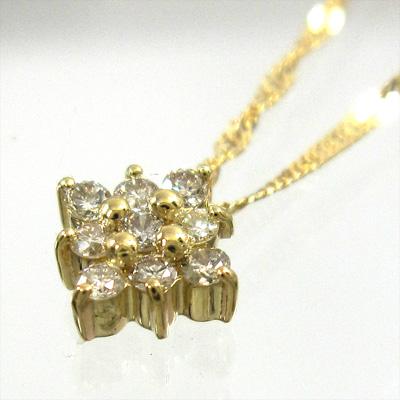 ペンダント 約0.10カラット 4月誕生石 フラワー k18イエローゴールド 天然ダイヤモンドの画像