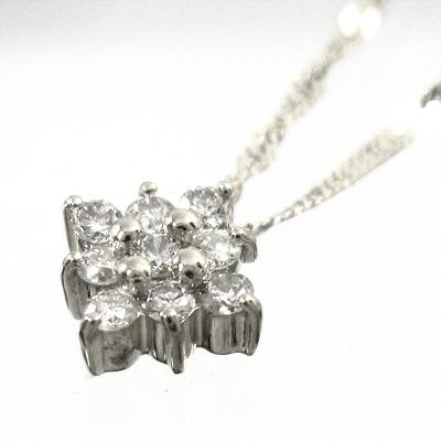 ダイヤモンド ペンダントネックレス 約0.10カラット k18ホワイトゴールド フラワー 4月誕生石の画像