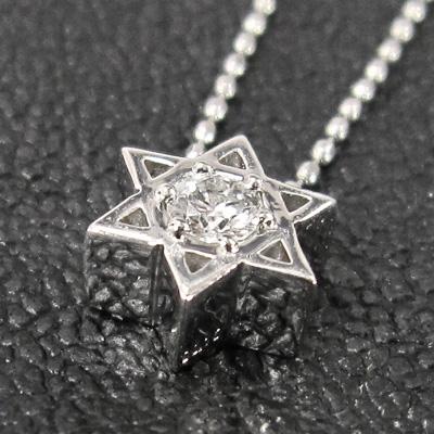 天然ダイヤモンド スター ペンダント 一粒石 4月誕生石 k10ホワイトゴールド 約0.10カラット 六芒星の画像