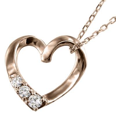 ハート 4月誕生石 k10ピンクゴールド ペンダントネックレス 約0.07カラット 天然ダイヤモンド スリーストーンの画像