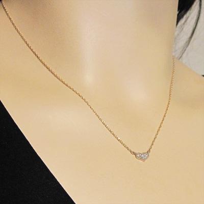 約0.04カラット 天然ダイヤモンド 4月誕生石 ペンダントネックレス k10ピンクゴールド ハートの画像