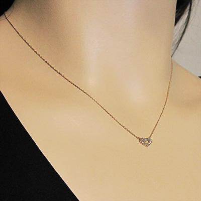 ダイアモンド ネックレスジュエリー 4月誕生石 ハート 約0.05カラット k10ピンクゴールドの画像