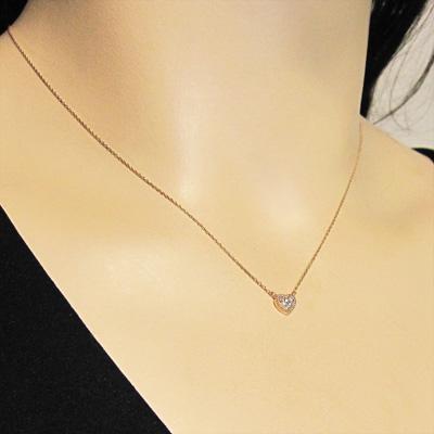 4月誕生石 天然ダイヤモンド 約0.04カラット k18ピンクゴールド ペンダントトップとネックレス ハートの画像