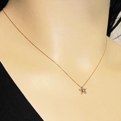 ペンダントトップとネックレス k10ピンクゴールド 4月誕生石 天然ダイヤ スター 約0.04カラットの画像